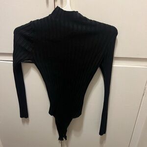 Forever 21 Black Ribbed Long Sleeve Bodysuit